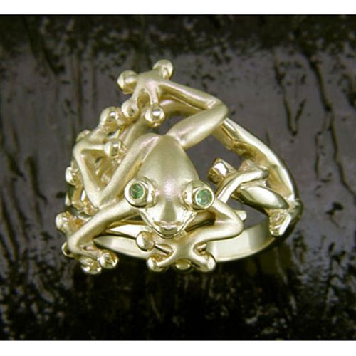 Tree Frog Ring on Branch - 14K Gold  - SD-FGR830