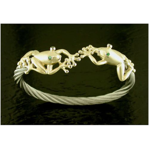 Tree Frog with Tsavorite Eyes Bracelet - 14K Gold 7.25 Inch  - SD-FGB830
