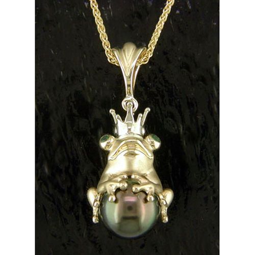 Tree Frog with Tsavorite Eyes Pendant - 14K Gold  - SD-FGP820