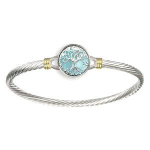 Tree of Life Cable Hook Bracelet - Silver & 14K Gold 3.5mm 7.5 Inch