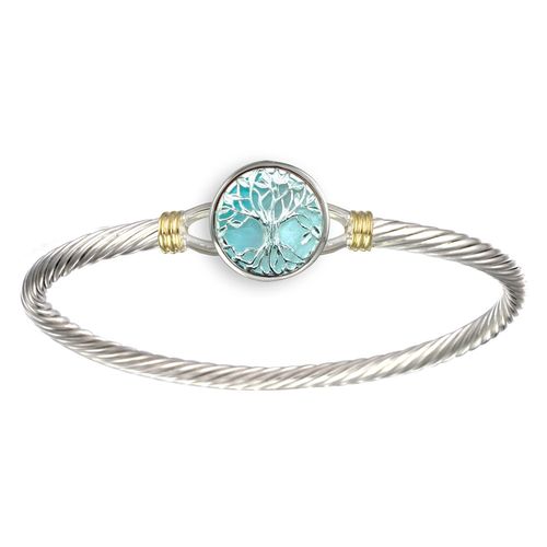 Tree of Life Cable Hook Bracelet - Silver & 14K Gold 3.5mm 7 Inch