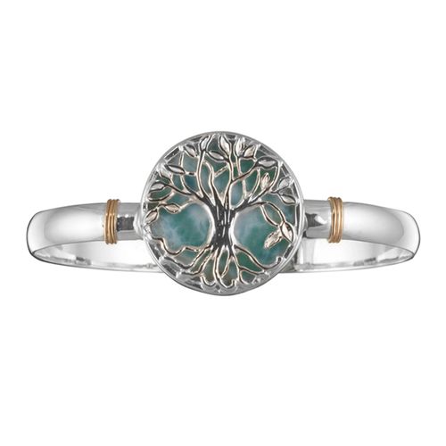 Tree of Life Larimar Hook Bracelet - Silver & 14K Gold 6mm 7.5 Inch