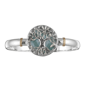 Tree of Life Larimar Hook Bracelet - Silver & 14K Gold 6mm 8 Inch