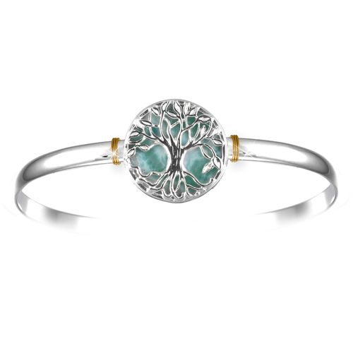 Tree of Life Larimar Hook Bracelet - Silver & 14K Gold 4mm 7 Inch