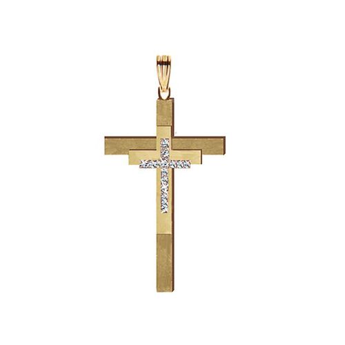 Tricross Pave Pendant - 14K Yellow Gold