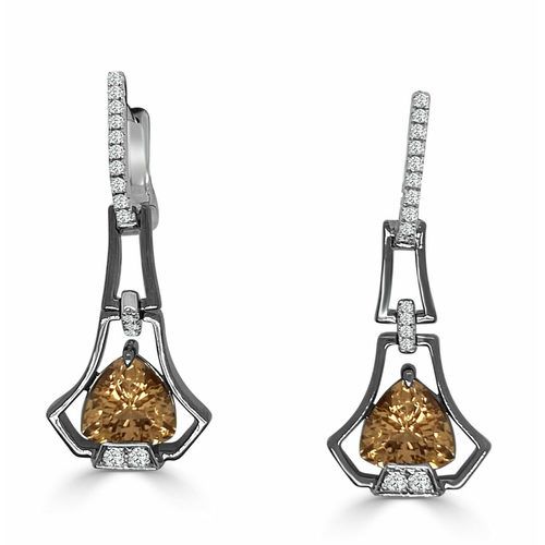 Trillion Imperial Topaz & Diamond Deco One Of A Kind Earrings