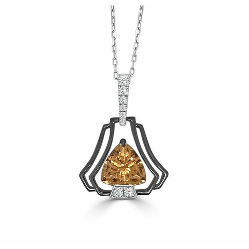 Trillion Imperial Topaz & Diamond On Black Rhodium Polished Deco Pendant