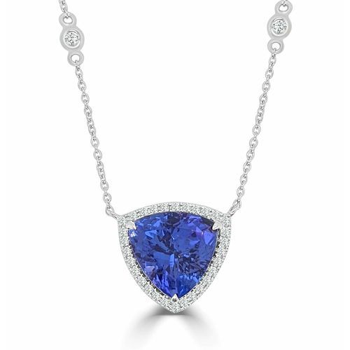 Trillion Shape Tanzanite & Diamond Halo One Of A Kind Pendant