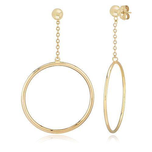 Tube Hoop 1.5m x 25mm Chain Drop Earrings - 14K Yellow Gold