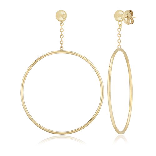 Tube Hoop 1.5m x 40mm Chain Drop Earrings - 14K Yellow Gold