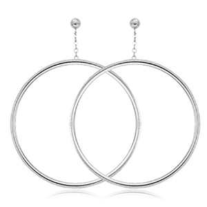 Tube Hoop Chain Drop Earrings - Sterling Silver
