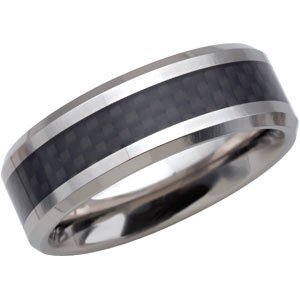 Tungsten 8 mm Beveled-Edge Band with Black Carbon Fiber Center Size 12.5 - TAR276:0012:P