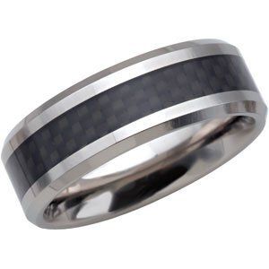 Tungsten 8 mm Beveled-Edge Band with Black Carbon Fiber Center Size 13 - TAR276:0013:P