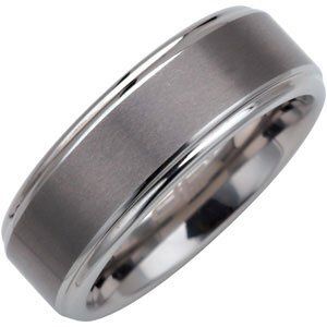Tungsten 8 mm Satin Finished Band with Ridged Edges Size 10 - TAR101:0004:P