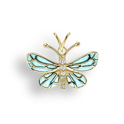 Turquoise Butterfly Pendant 18K -Diamond - Plique-a-Jour - NPG025WB