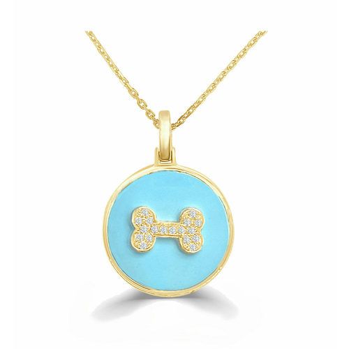 Turquoise & Diamond Dog Bone Happy Pendant