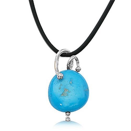 Turquoise Drop Pendant - 14K White Gold