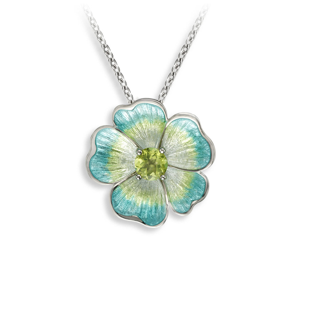 Turquoise Flower Necklace-Peridot  Sterling Silver - NN0364SD
