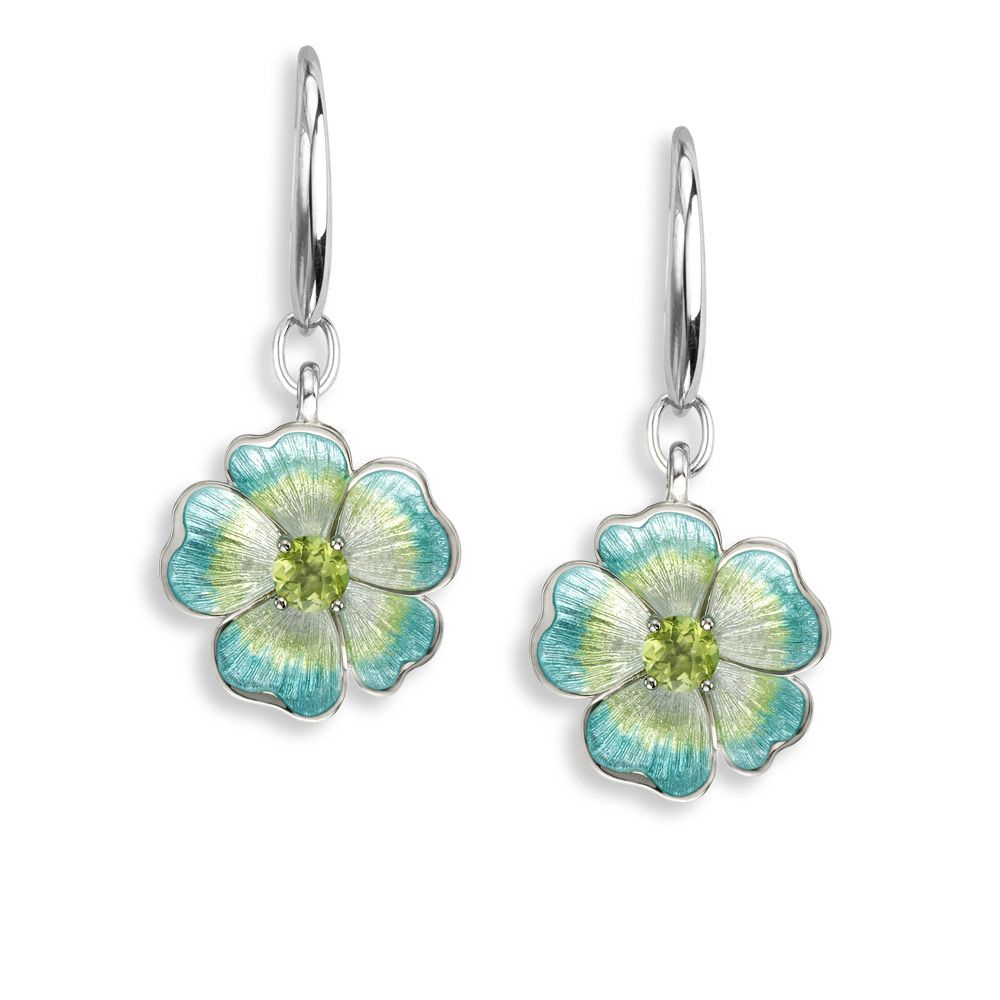 Turquoise Flower Wire Earrings-Peridot  Sterling Silver - NW0364SD
