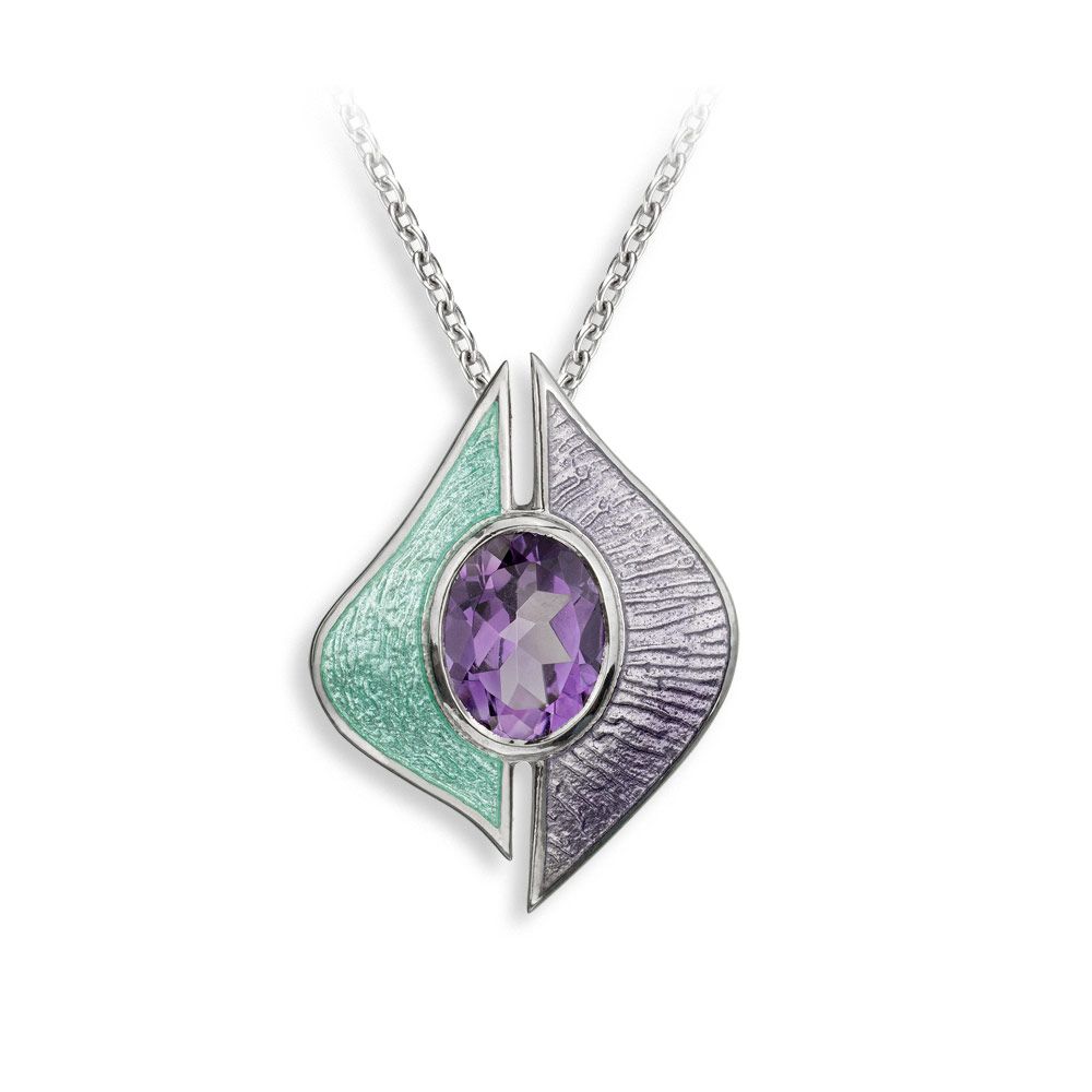 Turquoise Modern Necklace-Amethyst  Sterling Silver - NN0605SA