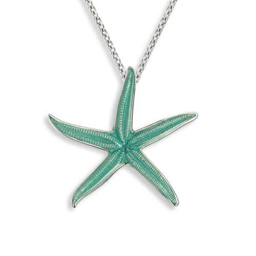 Turquoise Sea Star Necklace in Sterling Silver with Vitreous Enamel. Adjustable 18 inch Chain included. Rhodium Plated - NN0453B