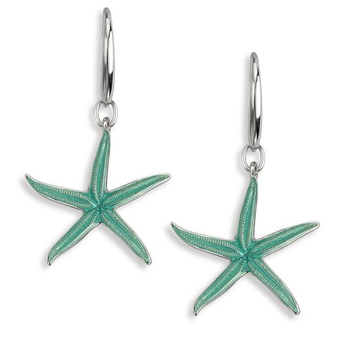 Turquoise Starfish Wire Earrings  Sterling Silver - NW0560B