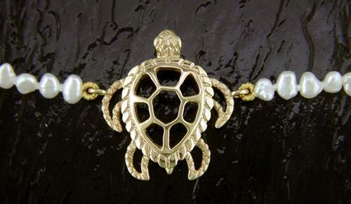 Turtle Anklet with Baroque Freshwater Pearls - 14K Gold  - SD-SLA100