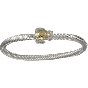 Turtle Cable Hook Bracelet - Sterling Silver & 14K Gold 5mm 6.5 Inch