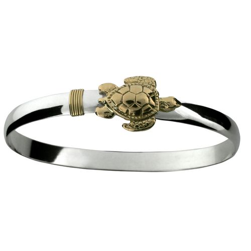 Turtle Hook Bracelet - Sterling Silver & 14K Yellow Gold 4mm 6 Inch