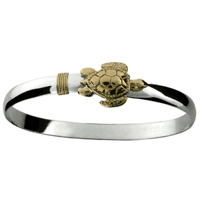 Turtle Hook Bracelet - Sterling Silver & 14K Yellow Gold 4mm 7.5 Inch