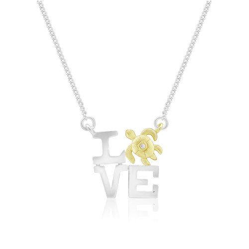 Turtle Love Necklace with Diamond, Hawaiian Inspired  Necklace, LTN-011900