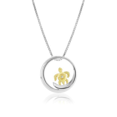 Turtle Wave Pendant with Diamond, Hawaiian Inspired  Pendant, WTP-019516