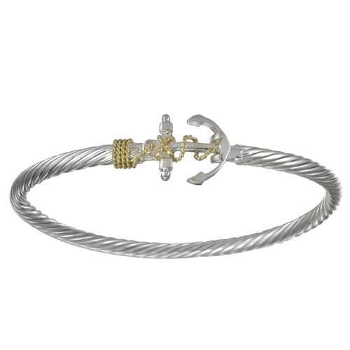 Two Tone Anchor Cable Hook Bracelet - Silver & 14K 3.5mm 7.0 Inch