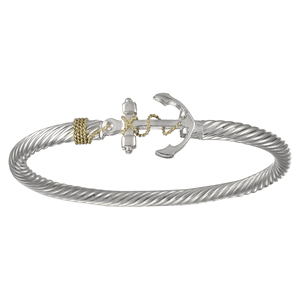 Two Tone Anchor Cable Hook Bracelet - Silver & 14K 5mm 6.5 Inch