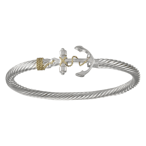 Two Tone Anchor Cable Hook Bracelet - Silver & 14K 5mm 7 Inch