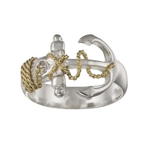 Two Tone Anchor Ring - Sterling Silver & 14K Gold Size 6