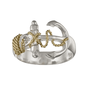 Two Tone Anchor Ring - Sterling Silver & 14K Gold Size 9