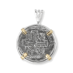 Two Tone Atocha Treasure Coin Pendant - Sterling Silver & 14K Gold
