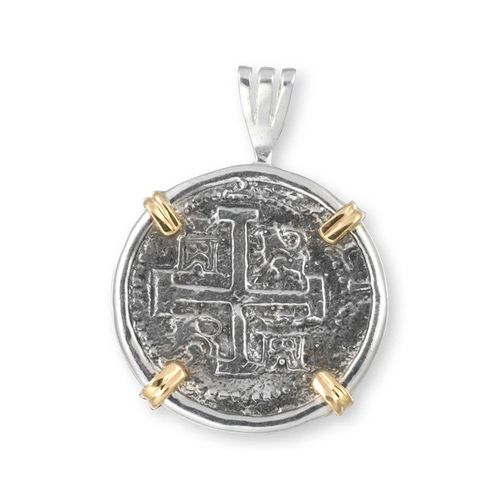 Two Tone Atocha Treasure Coin Pendant - Sterling Silver & 14K Gold