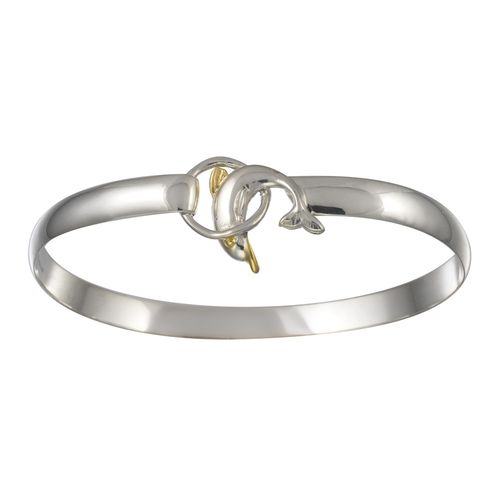 Two Tone Dolphin Circle Hook Bracelet - Silver & 14K Gold 6mm 7.0 Inch