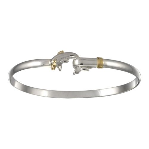 Two Tone Dolphin Hook Bracelet - Silver & 14K Gold 4mm 6.5 Inch