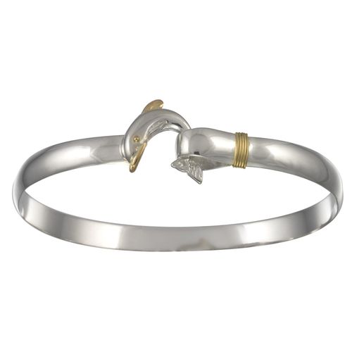 Two Tone Dolphin Hook Bracelet - Silver & 14K Gold 6mm 8.0 Inch