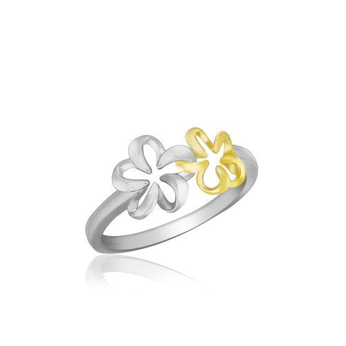 Two-Tone Floating Plumeria Ring, Hawaiian Inspired  Ring, PCR-13990