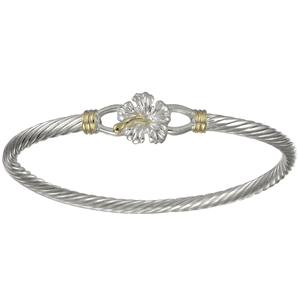 Two Tone Hibiscus Cable Hook Bracelet - Silver & 14K 3.5mm 7 Inch