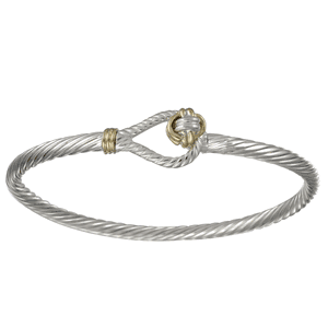 Two Tone Knot Cable Hook Bracelet - Silver & 14K 3.5mm 6.5 Inch
