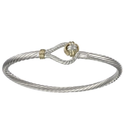 Two Tone Knot Cable Hook Bracelet - Silver & 14K 3.5mm 7.5 Inch