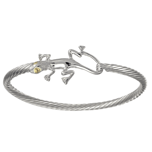 Two Tone Lizard Cable Hook Bracelet - Silver & 14K 3.5mm 7.5 Inch