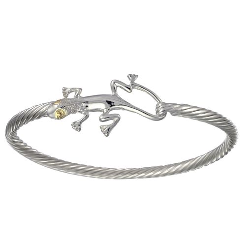 Two Tone Lizard Cable Hook Bracelet - Silver & 14K 3.5mm 7.5 Inch