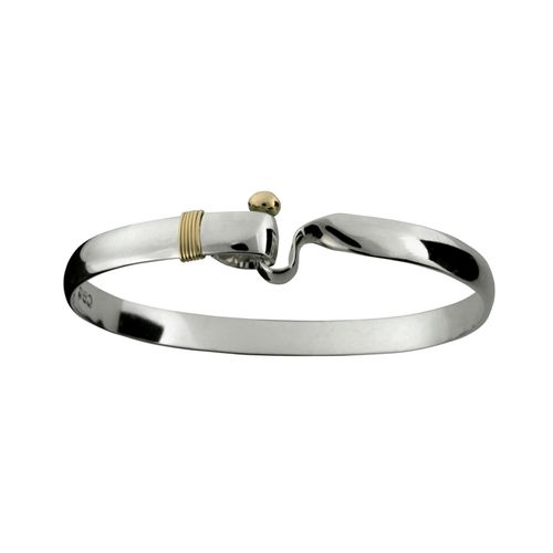 Two Tone Lovers Loop Hook Bracelet - Silver & 14K Gold 6mm 6.5 Inch