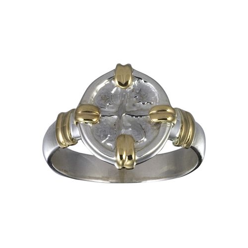 Two Tone Mini Treasure Coin Ring - Sterling Silver & 14K Gold Size 9